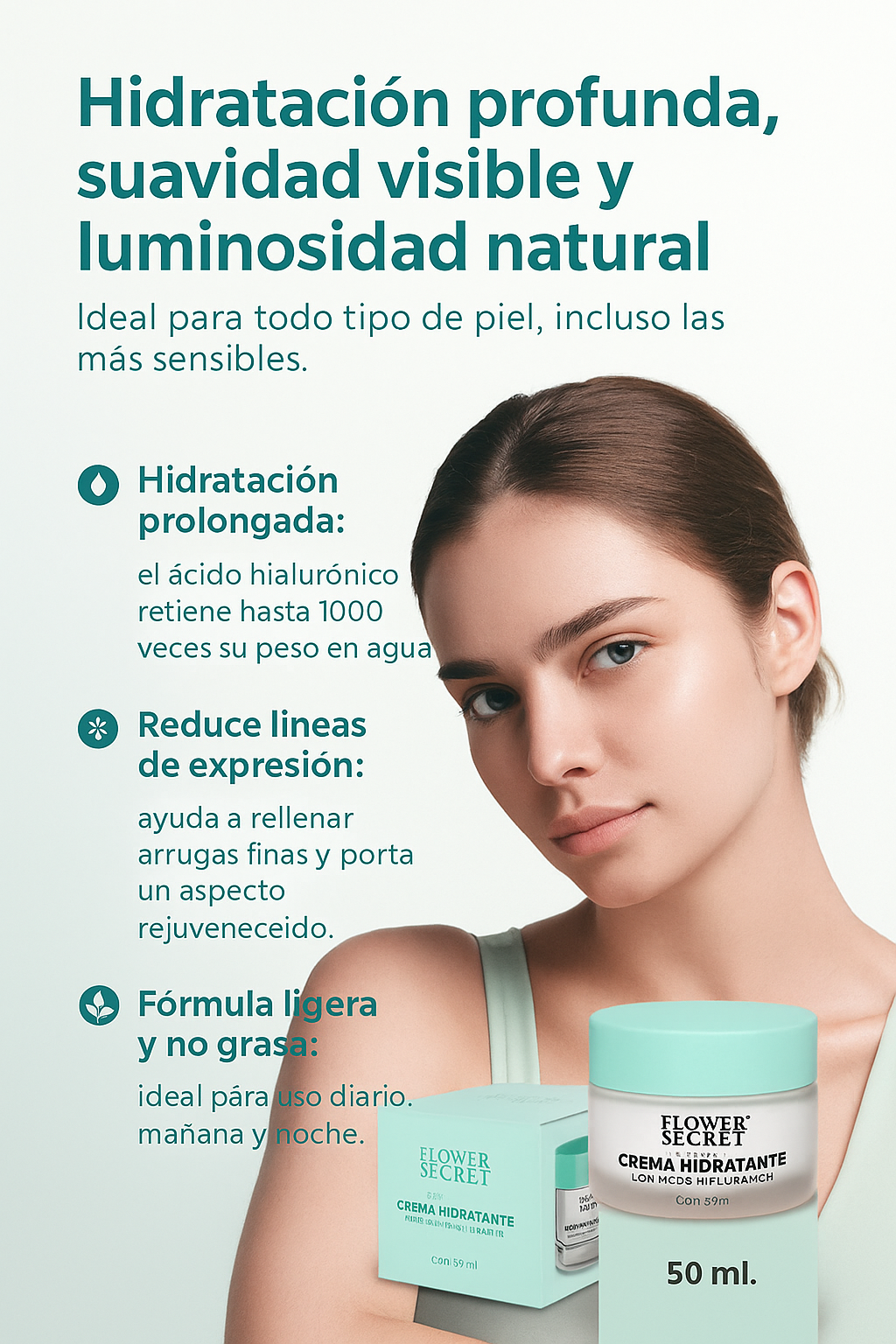 Flower Secret – Crema Hidratante Facial con Ácido Hialurónico